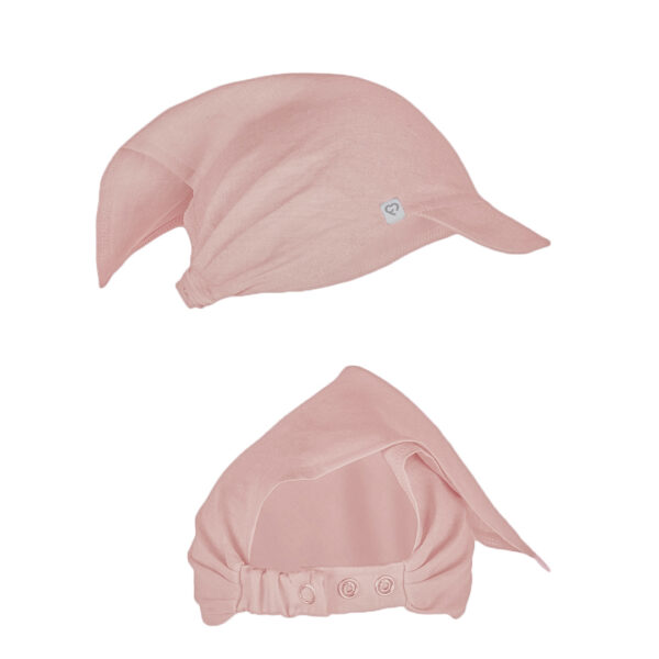 Chustka lniana z daszkiem brudny roz dirty pink linen baby hat