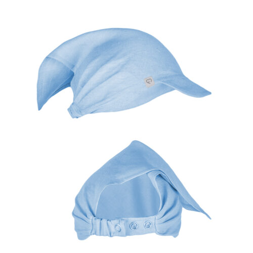 Chustka lniana z daszkiem niebieski blue linen baby hat